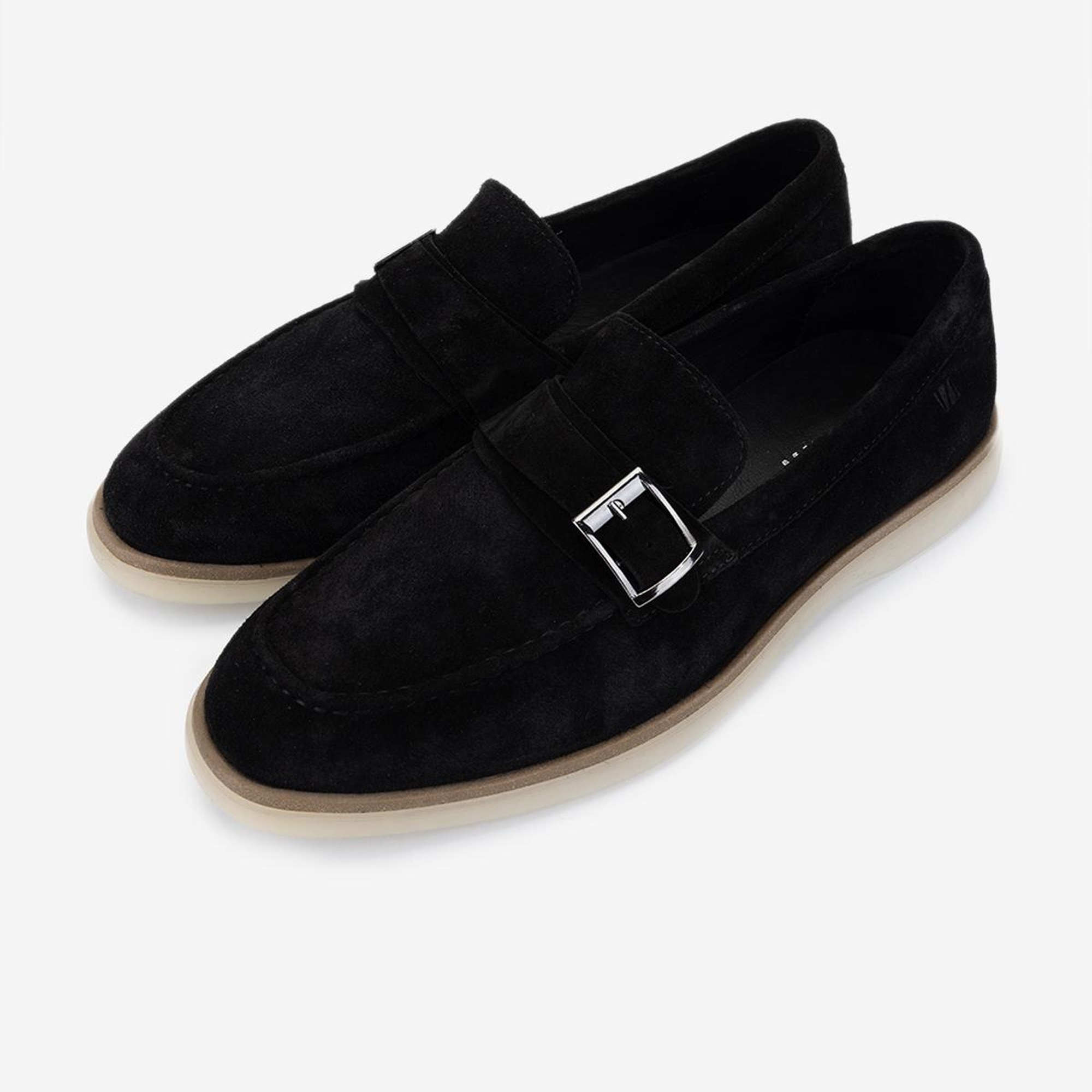 Valmenti Erkek Hakiki Deri Siyah Süet Loafer Ayakkabı