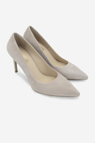  Valmenti Kadın Hakiki Deri Bej Süet Topuklu Ayakkabı