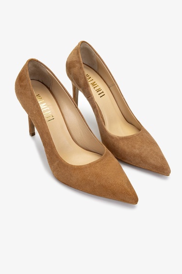  Valmenti Kadın Hakiki Deri Taba Süet Topuklu Ayakkabı