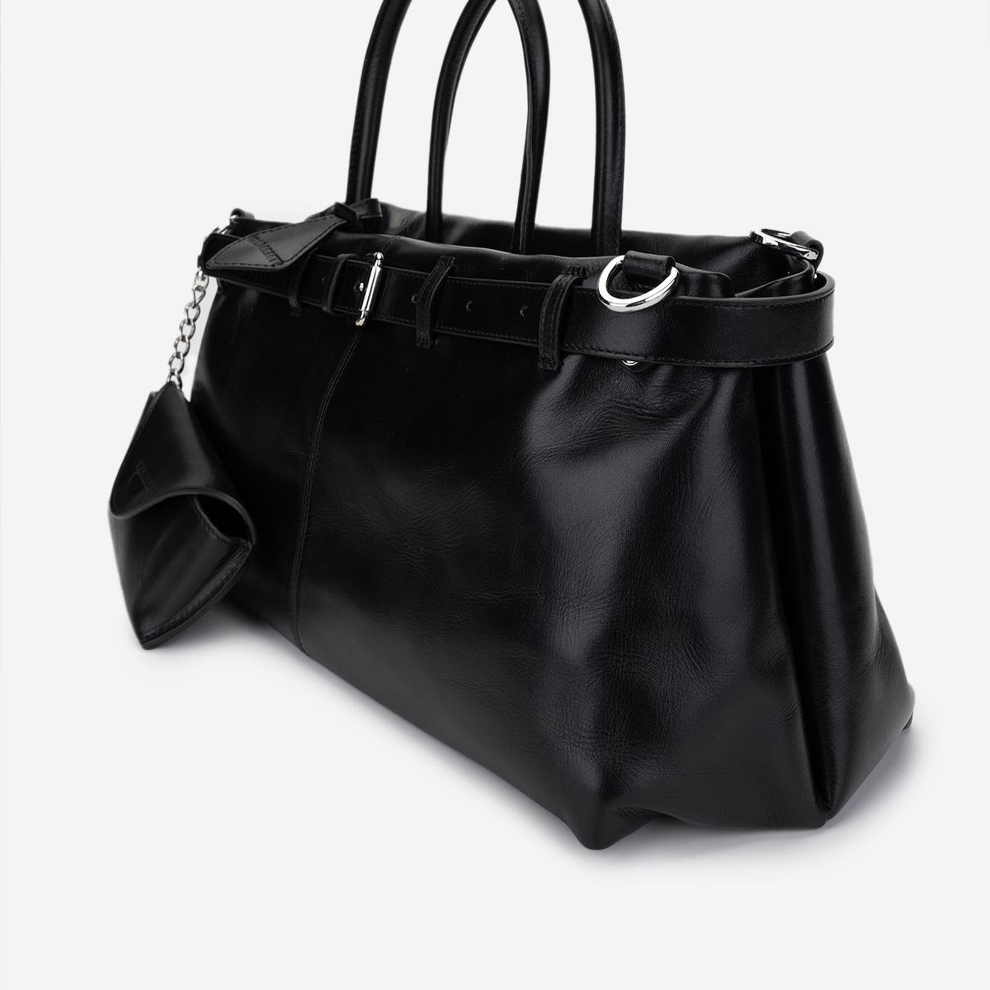 Valmenti Kadın Hakiki Deri Siyah Deri Kol Çantası