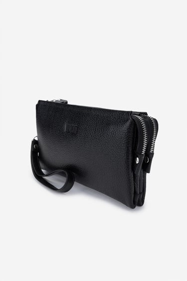  Valmenti Erkek Hakiki Deri Siyah Floter El Çantası