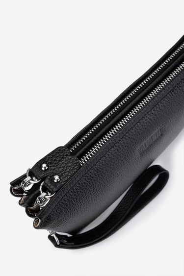  Valmenti Erkek Hakiki Deri Siyah Floter El Çantası