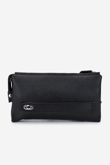  Valmenti Erkek Hakiki Deri Siyah Floter El Çantası