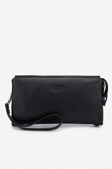  Valmenti Erkek Hakiki Deri Siyah Floter El Çantası