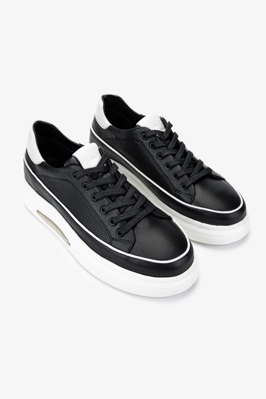  Valmenti Erkek Hakiki Deri Siyah Deri Sneakers & Spor Ayakkabı