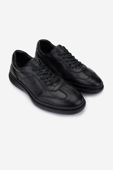  Valmenti Erkek Hakiki Deri Siyah Casual Ayakkabı
