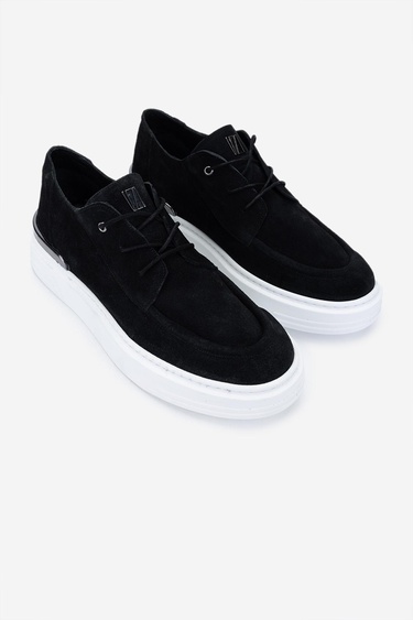  Valmenti Erkek Hakiki Deri Siyah Süet Sneakers & Spor Ayakkabı