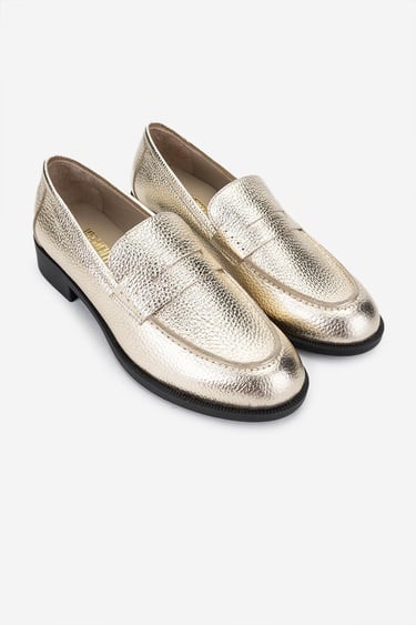  Valmenti Kadın Hakiki Deri Dore Loafer Ayakkabı