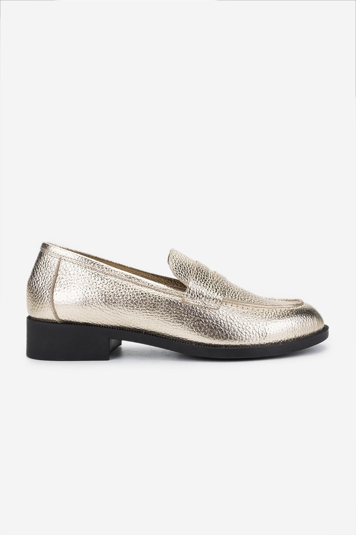  Valmenti Kadın Hakiki Deri Dore Loafer Ayakkabı