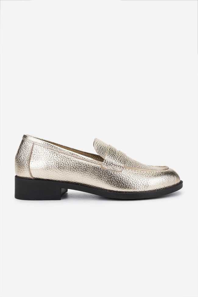  Valmenti Kadın Hakiki Deri Dore Loafer Ayakkabı
