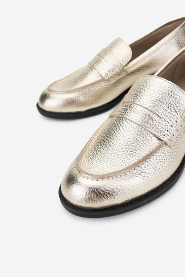  Valmenti Kadın Hakiki Deri Dore Loafer Ayakkabı