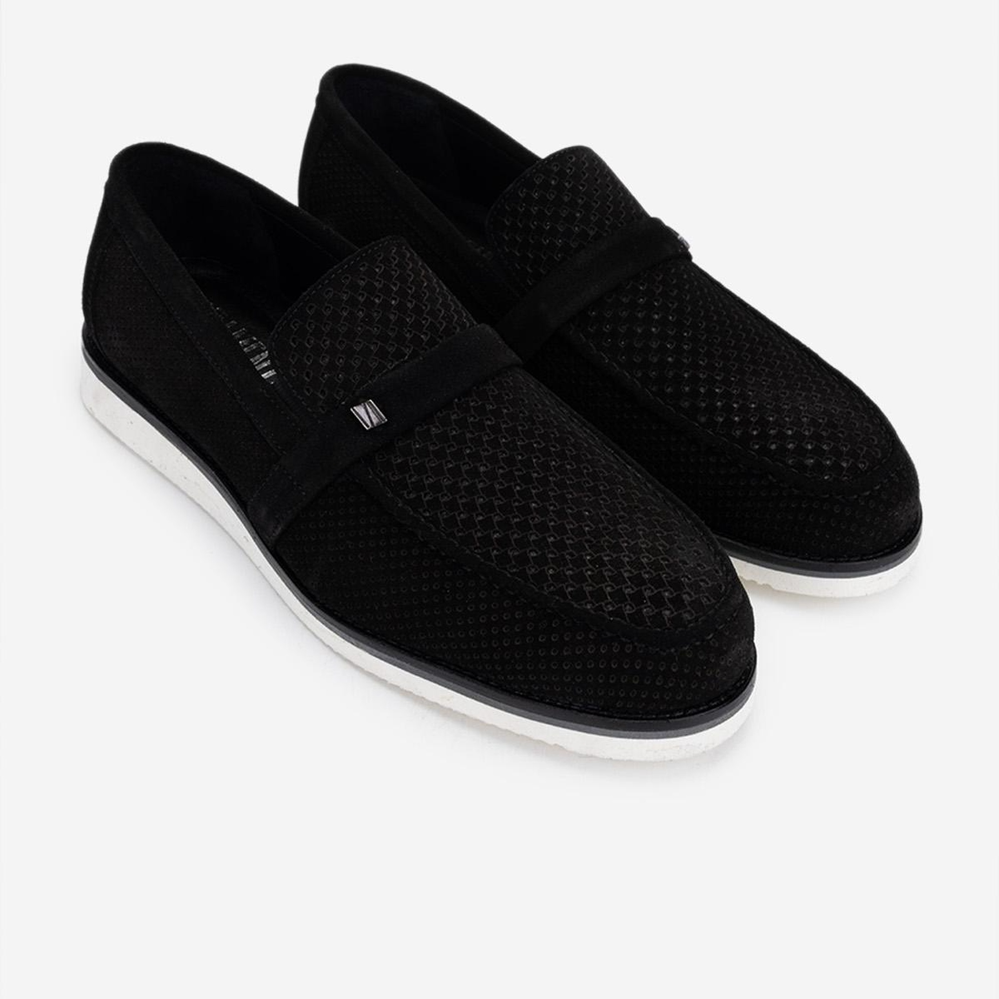 Valmenti Erkek Hakiki Deri Siyah Süet Loafer Ayakkabı