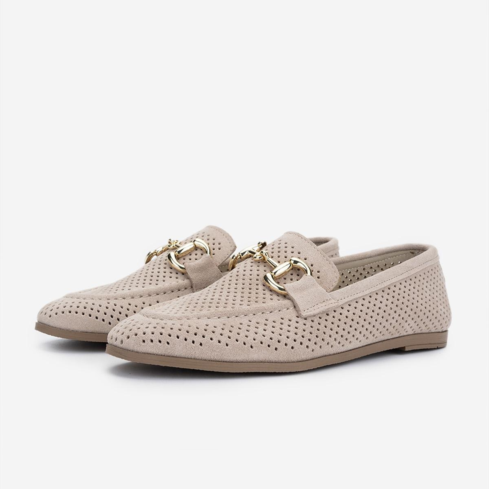 Valmenti Kadın Hakiki Deri Bej Süet Loafer Ayakkabı