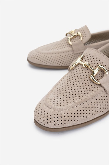  Valmenti Kadın Hakiki Deri Bej Süet Loafer Ayakkabı