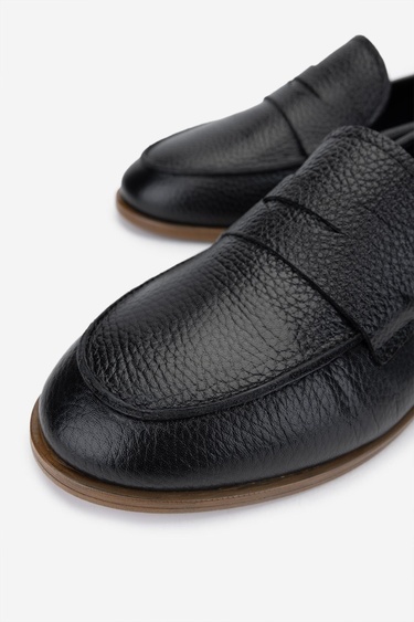  Valmenti Kadın Hakiki Deri Siyah Floter Loafer Ayakkabı