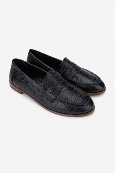  Valmenti Kadın Hakiki Deri Siyah Floter Loafer Ayakkabı