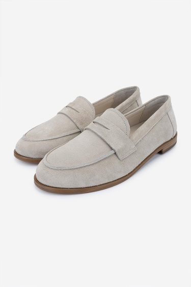  Valmenti Kadın Hakiki Deri Bej Süet Loafer Ayakkabı