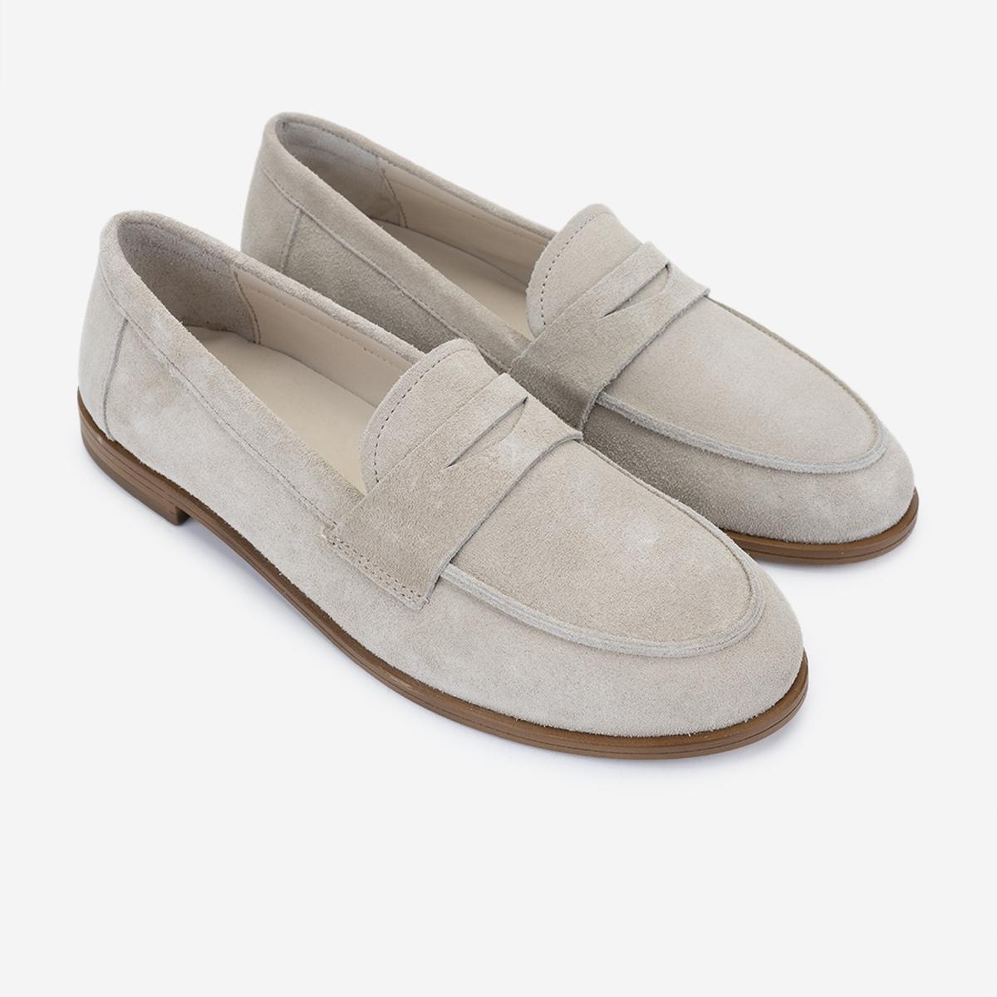 Valmenti Kadın Hakiki Deri Bej Süet Loafer Ayakkabı