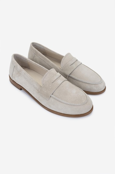  Valmenti Kadın Hakiki Deri Bej Süet Loafer Ayakkabı