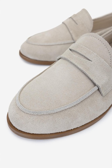  Valmenti Kadın Hakiki Deri Bej Süet Loafer Ayakkabı