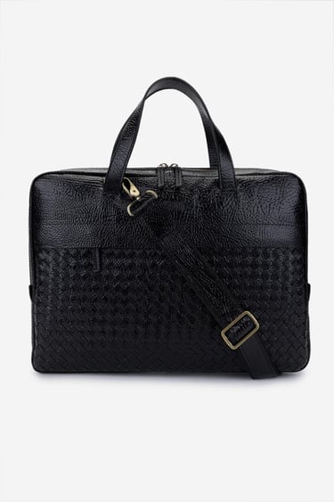  Valmenti Erkek Hakiki Deri Siyah Floter Evrak Çantası