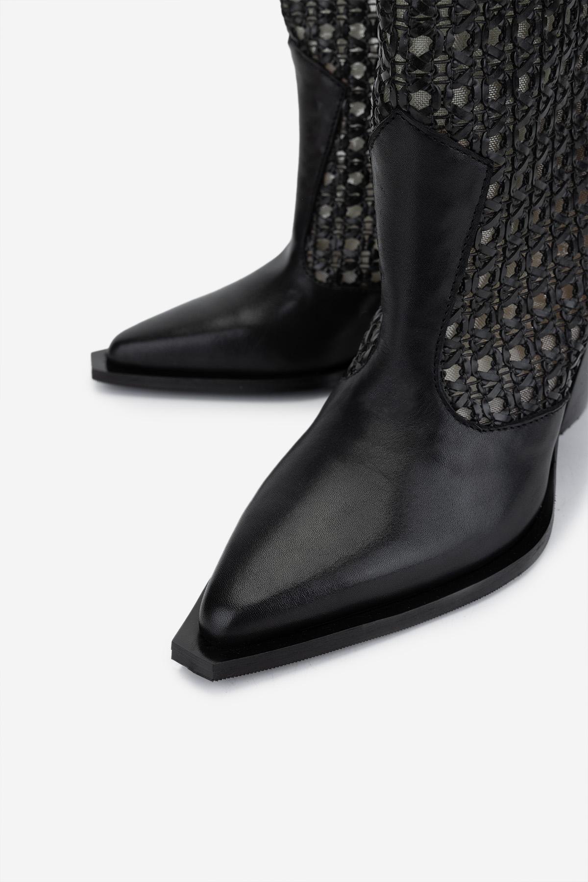 Valmenti Kadın Deri & Tekstil Siyah Deri Topuklu Çizme