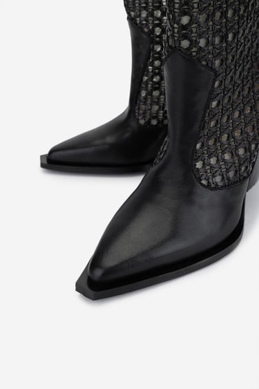  Valmenti Kadın Deri & Tekstil Siyah Deri Topuklu Çizme