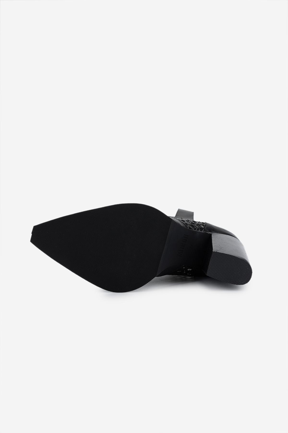 Valmenti Kadın Deri & Tekstil Siyah Deri Topuklu Çizme