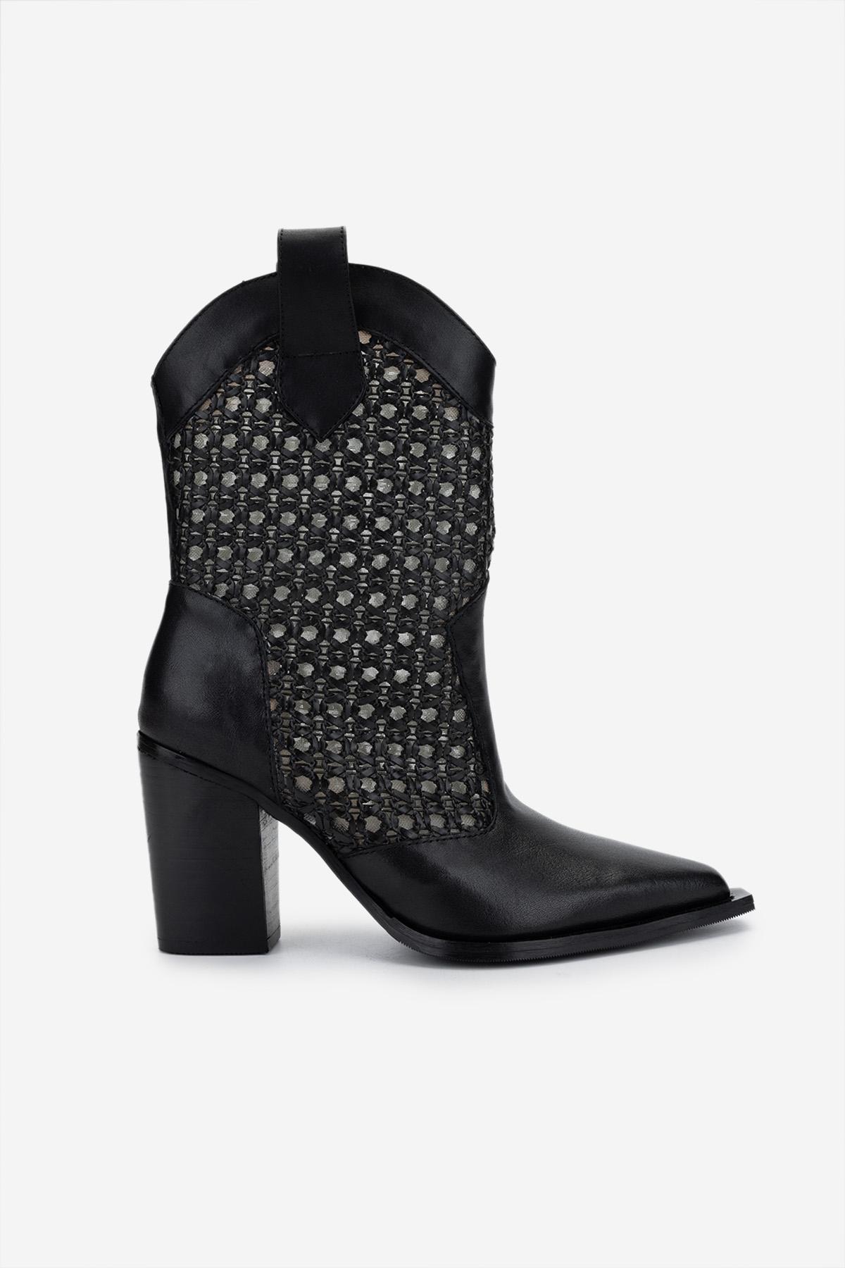 Valmenti Kadın Deri & Tekstil Siyah Deri Topuklu Çizme