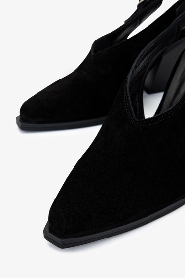  Valmenti Kadın Hakiki Deri Siyah Süet Topuklu Ayakkabı