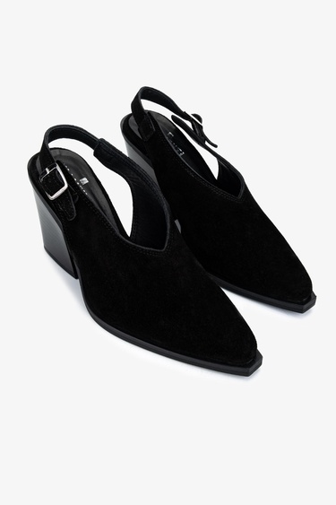  Valmenti Kadın Hakiki Deri Siyah Süet Topuklu Ayakkabı