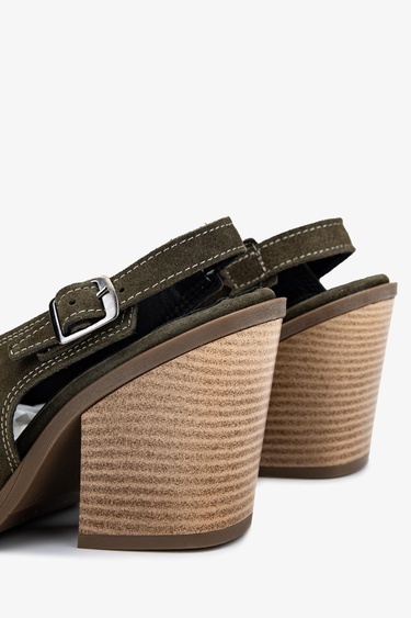  Valmenti Kadın Hakiki Deri Haki Süet Topuklu Ayakkabı