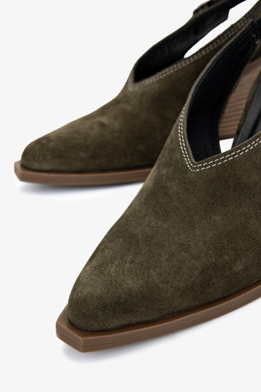  Valmenti Kadın Hakiki Deri Haki Süet Topuklu Ayakkabı