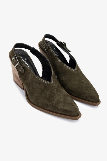  Valmenti Kadın Hakiki Deri Haki Süet Topuklu Ayakkabı