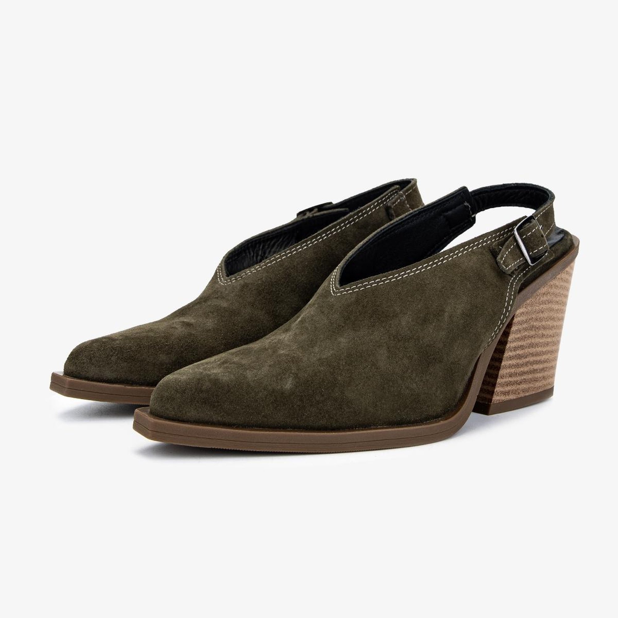 Valmenti Kadın Hakiki Deri Haki Süet Topuklu Ayakkabı