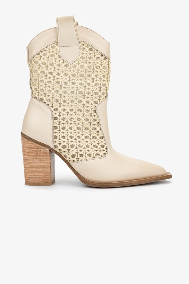  Valmenti Kadın Deri & Tekstil Bej Topuklu Çizme