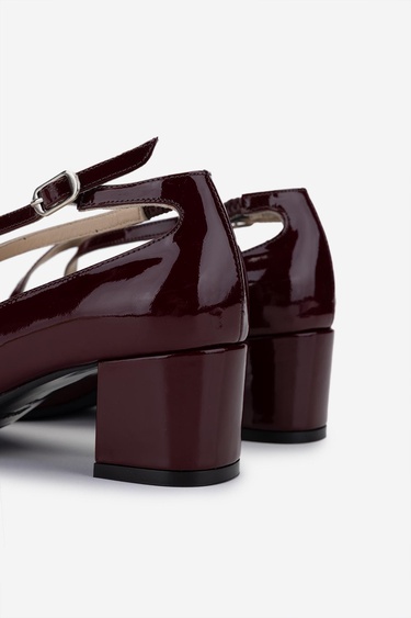  Valmenti Kadın Hakiki Deri Bordo Rugan Topuklu Ayakkabı