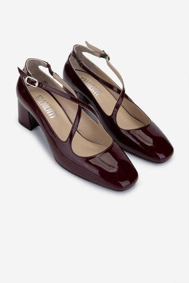  Valmenti Kadın Hakiki Deri Bordo Rugan Topuklu Ayakkabı