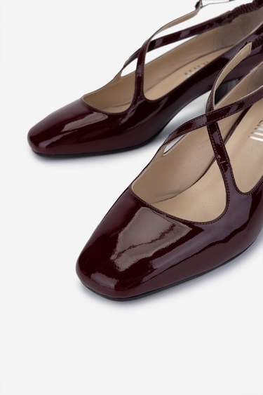  Valmenti Kadın Hakiki Deri Bordo Rugan Topuklu Ayakkabı