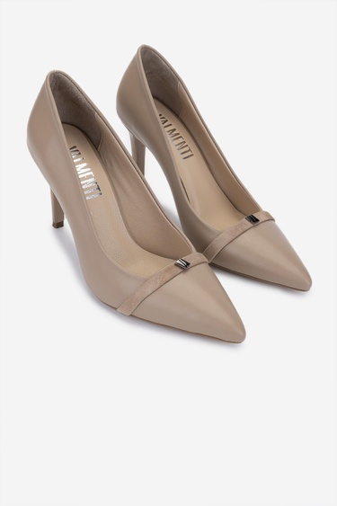  Valmenti Kadın Hakiki Deri Bej Topuklu Ayakkabı