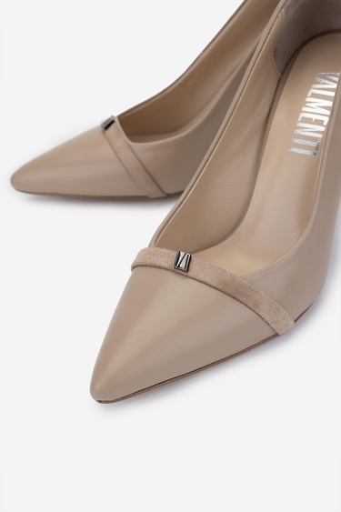  Valmenti Kadın Hakiki Deri Bej Topuklu Ayakkabı
