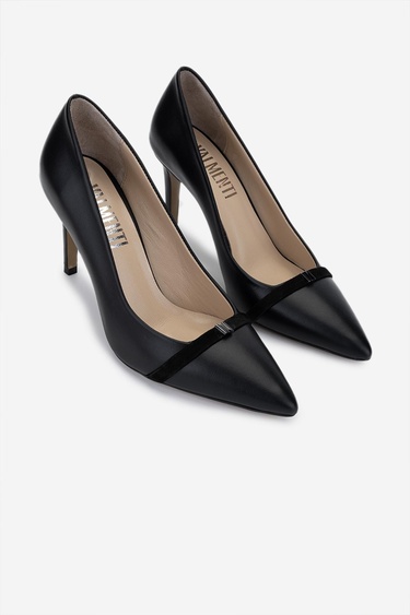  Valmenti Kadın Hakiki Deri Siyah Deri Topuklu Ayakkabı