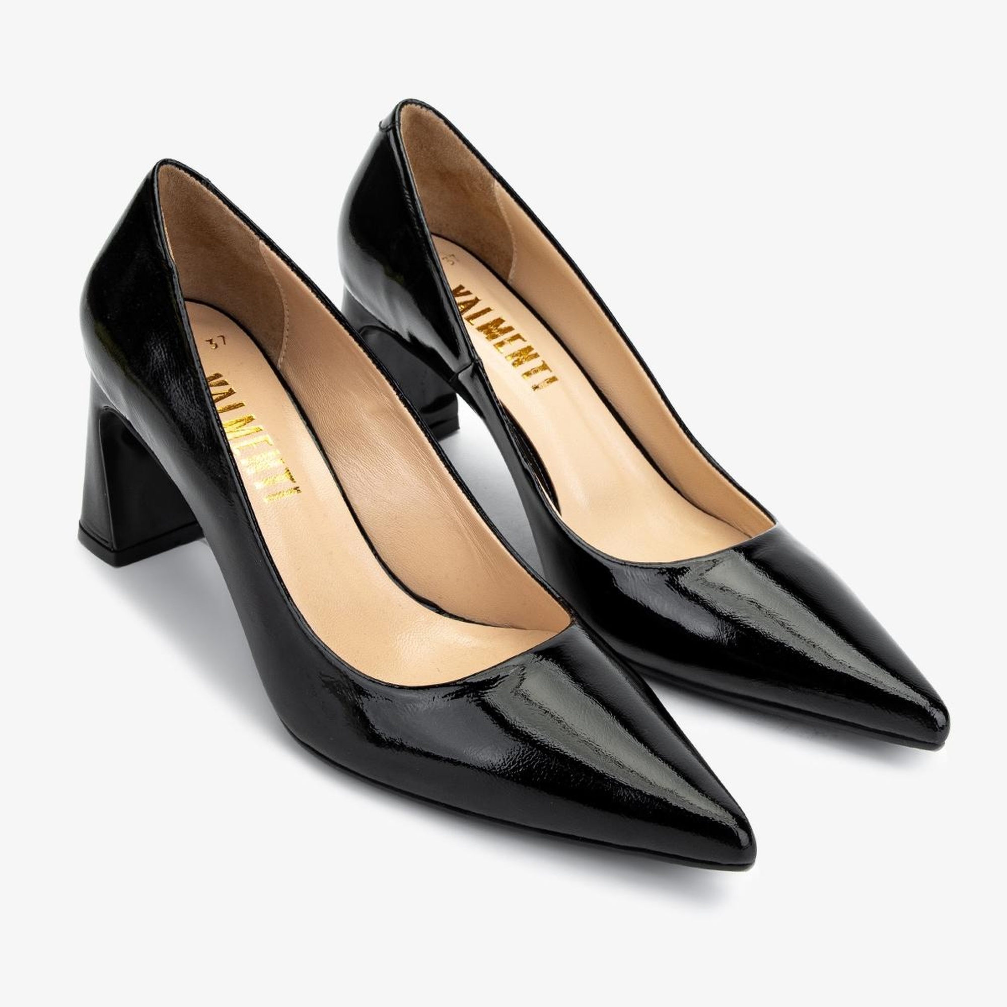 Valmenti Kadın Hakiki Deri Siyah Rugan Topuklu Ayakkabı