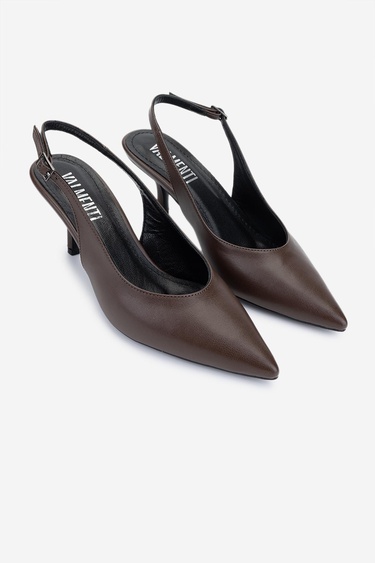  Valmenti Kadın Vegan Kahverengi Deri Topuklu Ayakkabı