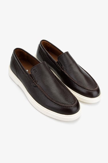  Valmenti Erkek Hakiki Deri Kahverengi Loafer Ayakkabı