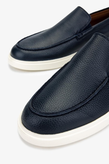  Valmenti Erkek Hakiki Deri Lacivert Loafer Ayakkabı