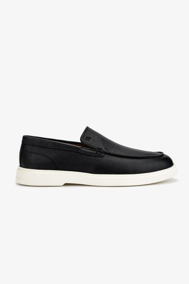  Valmenti Erkek Hakiki Deri Siyah Floter Loafer Ayakkabı