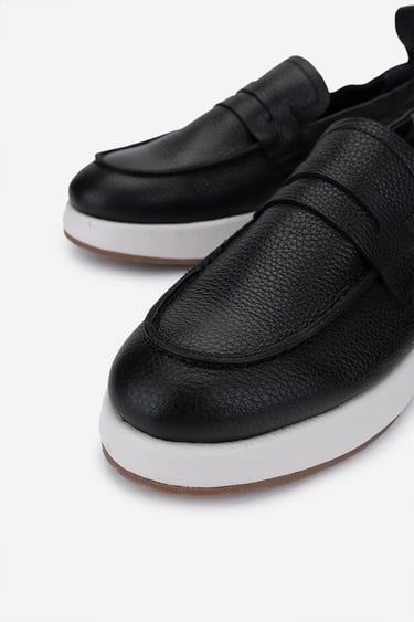  Valmenti Erkek Hakiki Deri Siyah Floter Loafer Ayakkabı