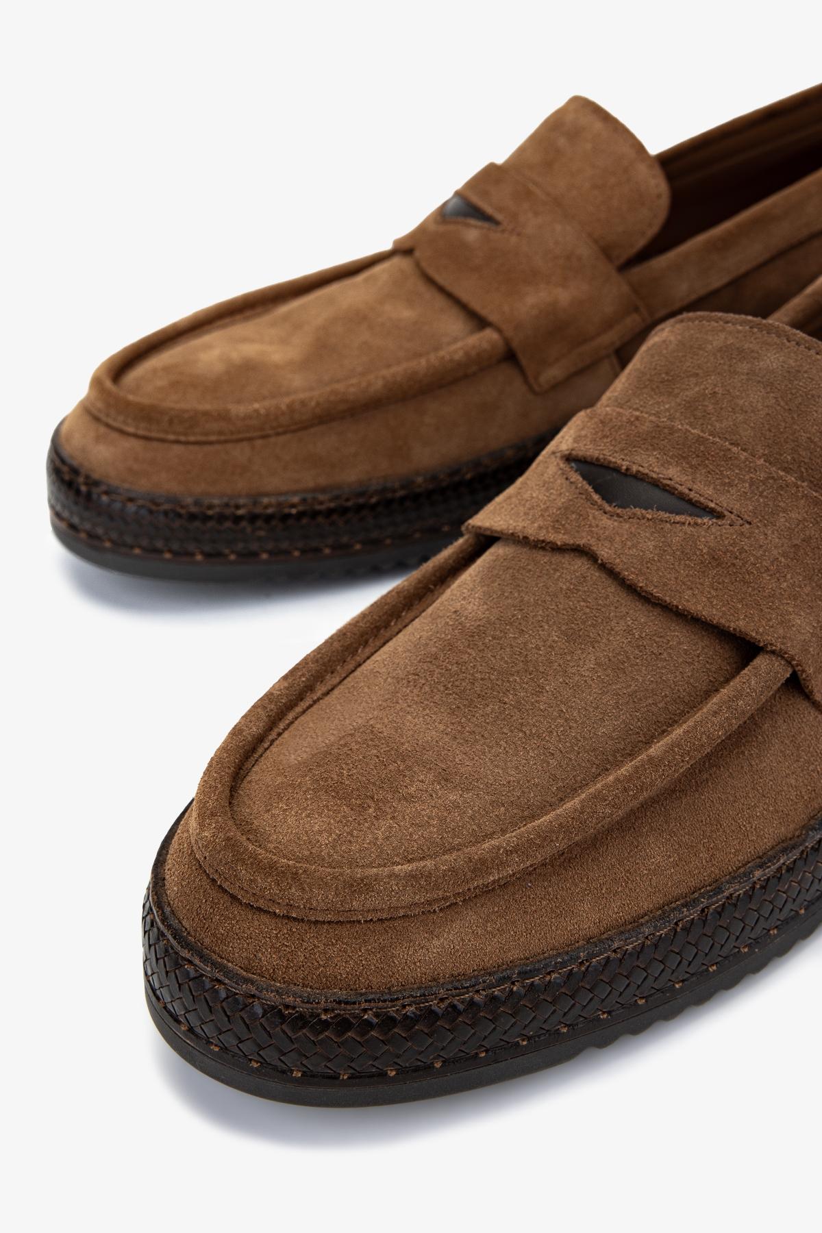  Valmenti Erkek Hakiki Deri Tütün Süet Loafer Ayakkabı