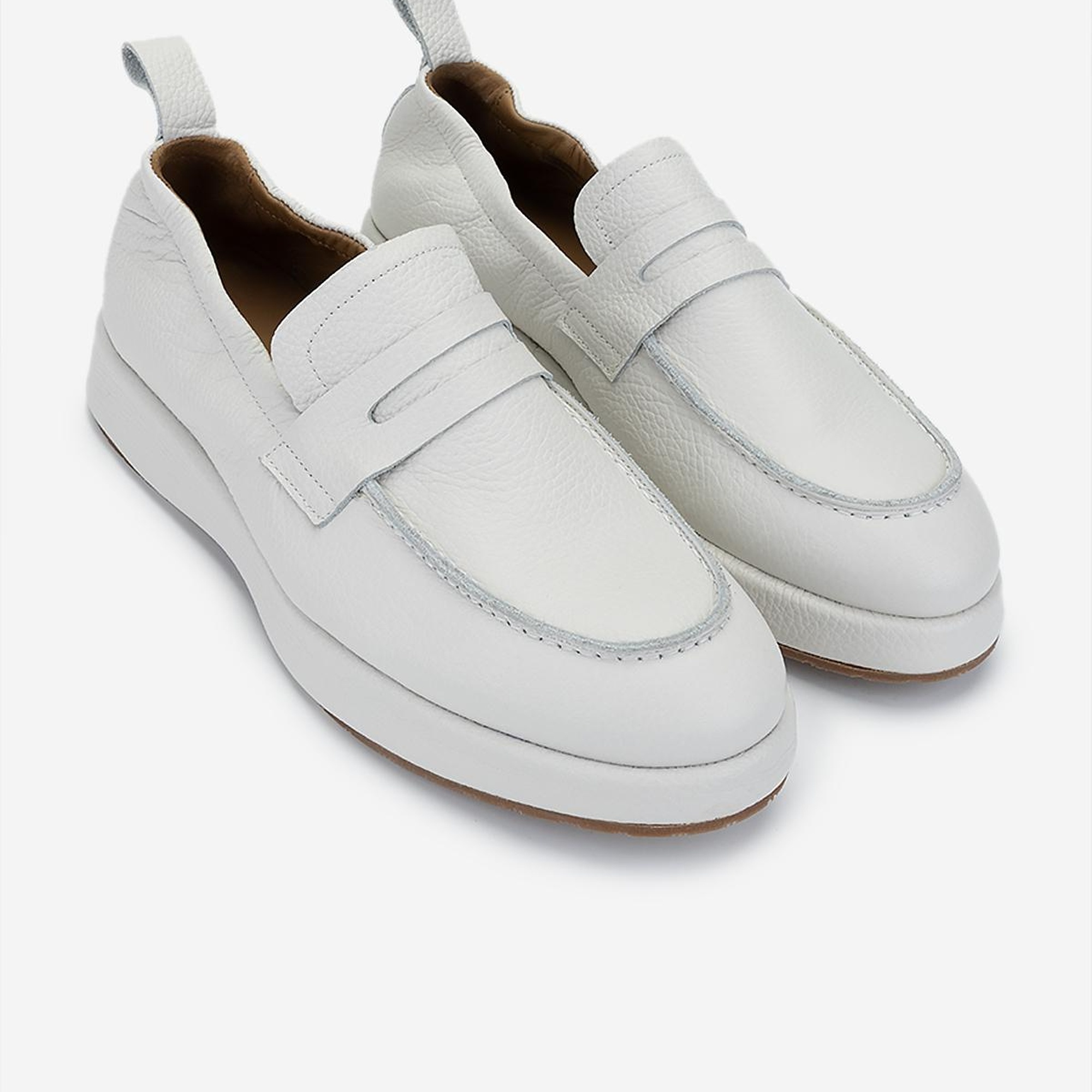 Valmenti Erkek Hakiki Deri Kırık Beyaz Loafer Ayakkabı